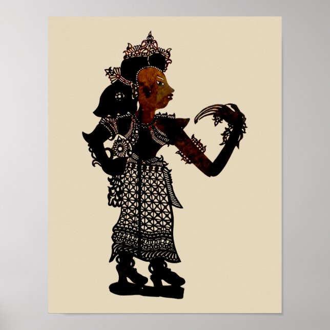 Antique Malaysian Shadow Puppet Woman Poster (Front)