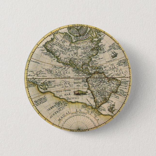 Antique Map, 1596, America Sive Novus Orbis 6 Cm Round Badge (Front)