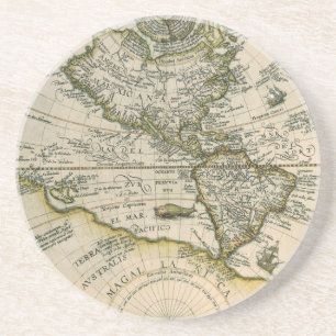 Antique Map, 1596, America Sive Novus Orbis Coaster