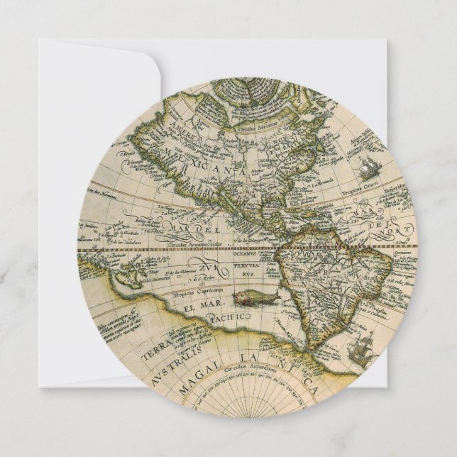 Antique Map, 1596, America Sive Novus Orbis Invitation (Front)