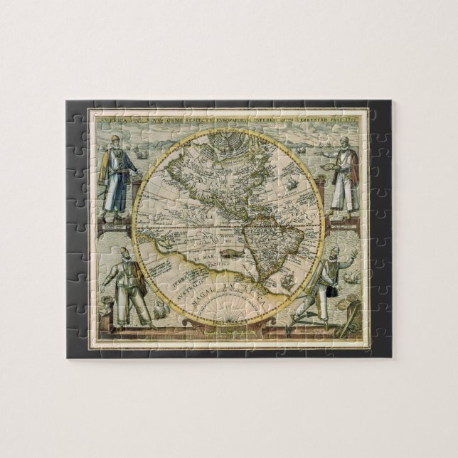 Antique Map, 1596, America Sive Novus Orbis Jigsaw Puzzle (Horizontal)