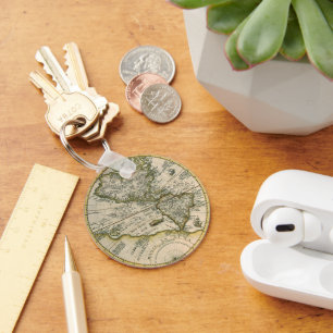 Antique Map, 1596, America Sive Novus Orbis Key Ring