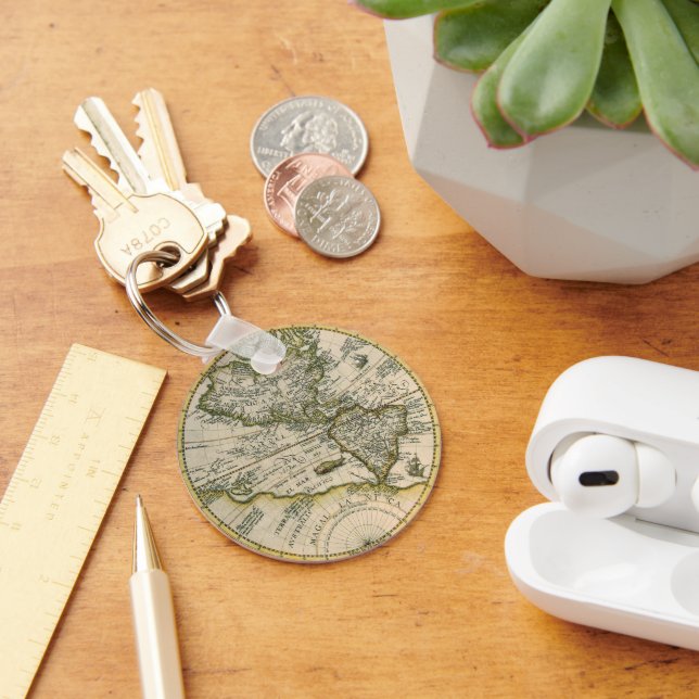Antique Map, 1596, America Sive Novus Orbis Key Ring (Desk)