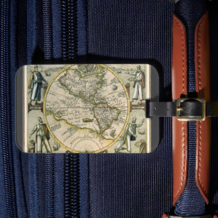 Antique Map, 1596, America Sive Novus Orbis Luggage Tag