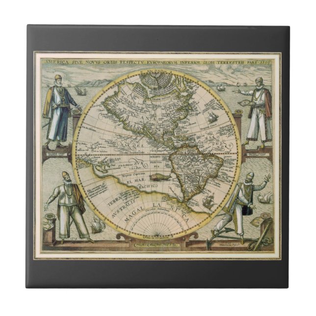 Antique Map, 1596, America Sive Novus Orbis Tile (Front)