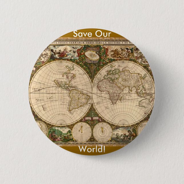 ANTIQUE MAP 6 CM ROUND BADGE (Front)