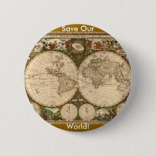 ANTIQUE MAP 6 CM ROUND BADGE