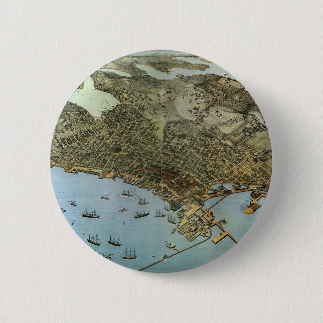 Antique Map Aerial View City of Seattle Washington 6 Cm Round Badge (Front)