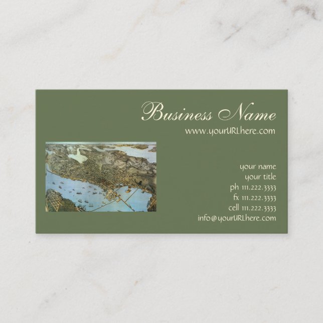Antique Map Aerial View City of Seattle Washington Business Card (Front)
