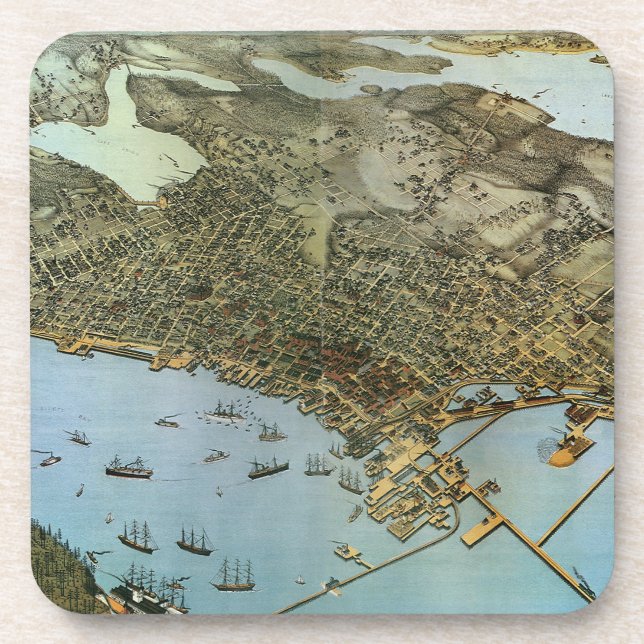 Antique Map Aerial View City of Seattle Washington Coaster (Front)