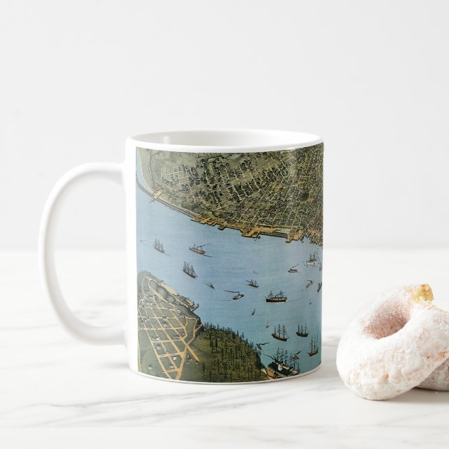 Antique Map Aerial View City of Seattle Washington Coffee Mug (With Donut)