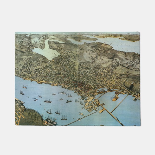 Antique Map Aerial View City of Seattle Washington Doormat (Front)