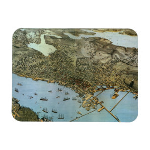 Antique Map Aerial View City of Seattle Washington Magnet