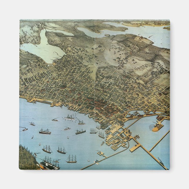 Antique Map Aerial View City of Seattle Washington Magnet (Front)
