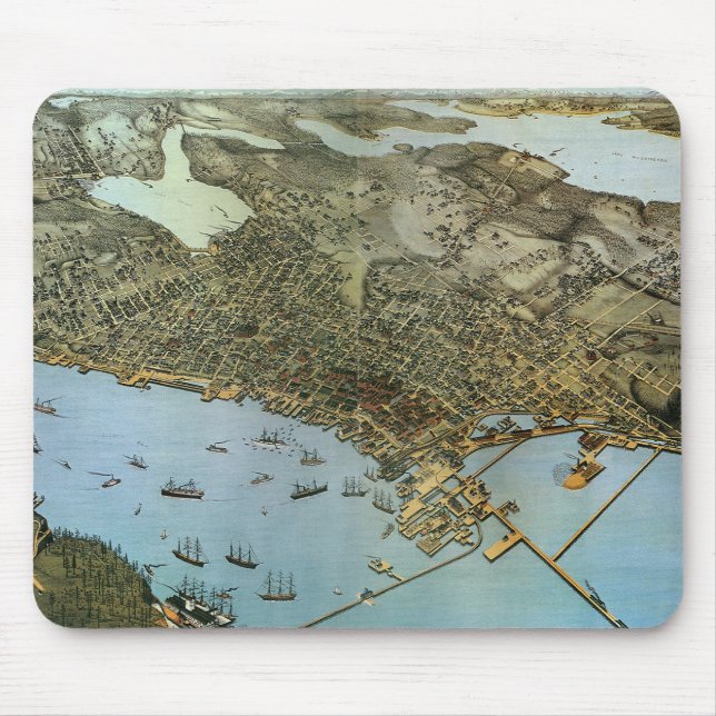 Antique Map Aerial View City of Seattle Washington Mouse Mat (Front)