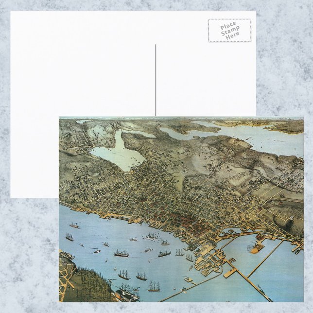 Antique Map Aerial View City of Seattle Washington Postcard (Creator Uploaded)