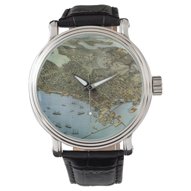 Antique Map Aerial View City of Seattle Washington Watch (Front)