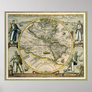 Antique Map, America Sive Novus Orbis, 1596 Poster
