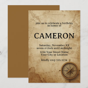 Antique Map and Compass Vintage Nautical Invitation