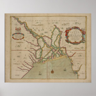 Antique Map Ganges River / India, Poster Print