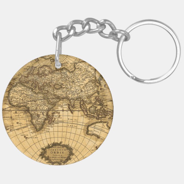 Antique Map in Sepia Colours Key Ring (Back Left)
