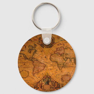 ANTIQUE MAP KEY RING