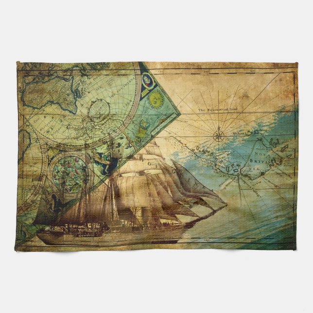 Antique Map - Kitchen Towel (Horizontal)