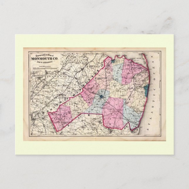 Antique Map, Monmouth County, NJ 1872 Vintage Postcard (Front)