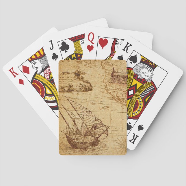 antique map, navigation, travel, sailing ship playing cards (Back)
