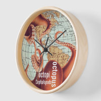 Antique Map Octopus Wall Clock