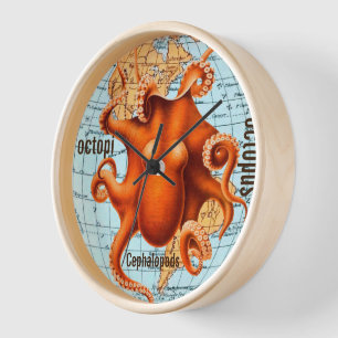 Antique Map Octopus Wall Clock