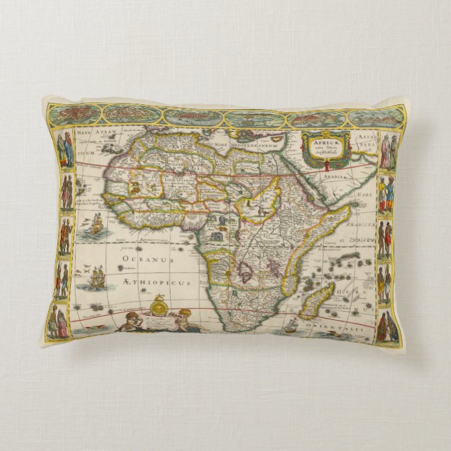 Antique Map of Africa by Hondius and Jansson Decorative Cushion (Back)