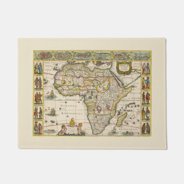 Antique Map of Africa by Hondius and Jansson Doormat (Front)