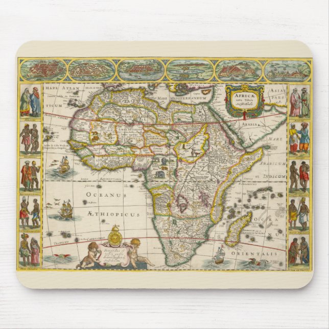 Antique Map of Africa by Hondius and Jansson Mouse Mat (Front)
