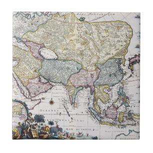 Antique Map of Asia   1696 Tile