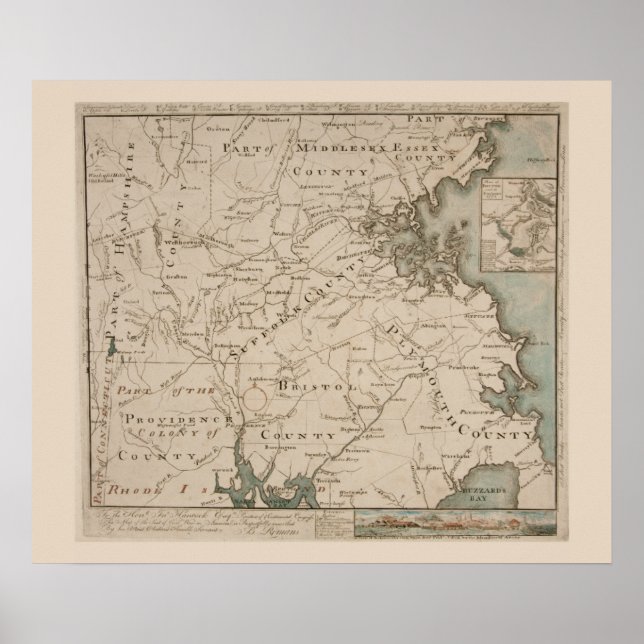 Antique map of Boston and Environs 1775 Poster (Front)