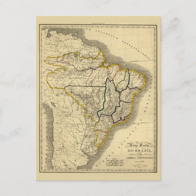 Antique map of Brazil in 1821 Postcard (Front)