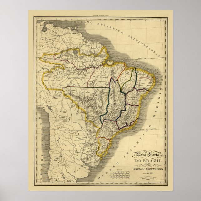 Antique map of Brazil in 1821 Poster (Front)