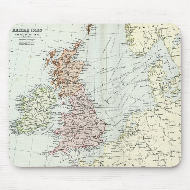 Antique map of British Isles and Surrounding Seas Mouse Mat (Front)