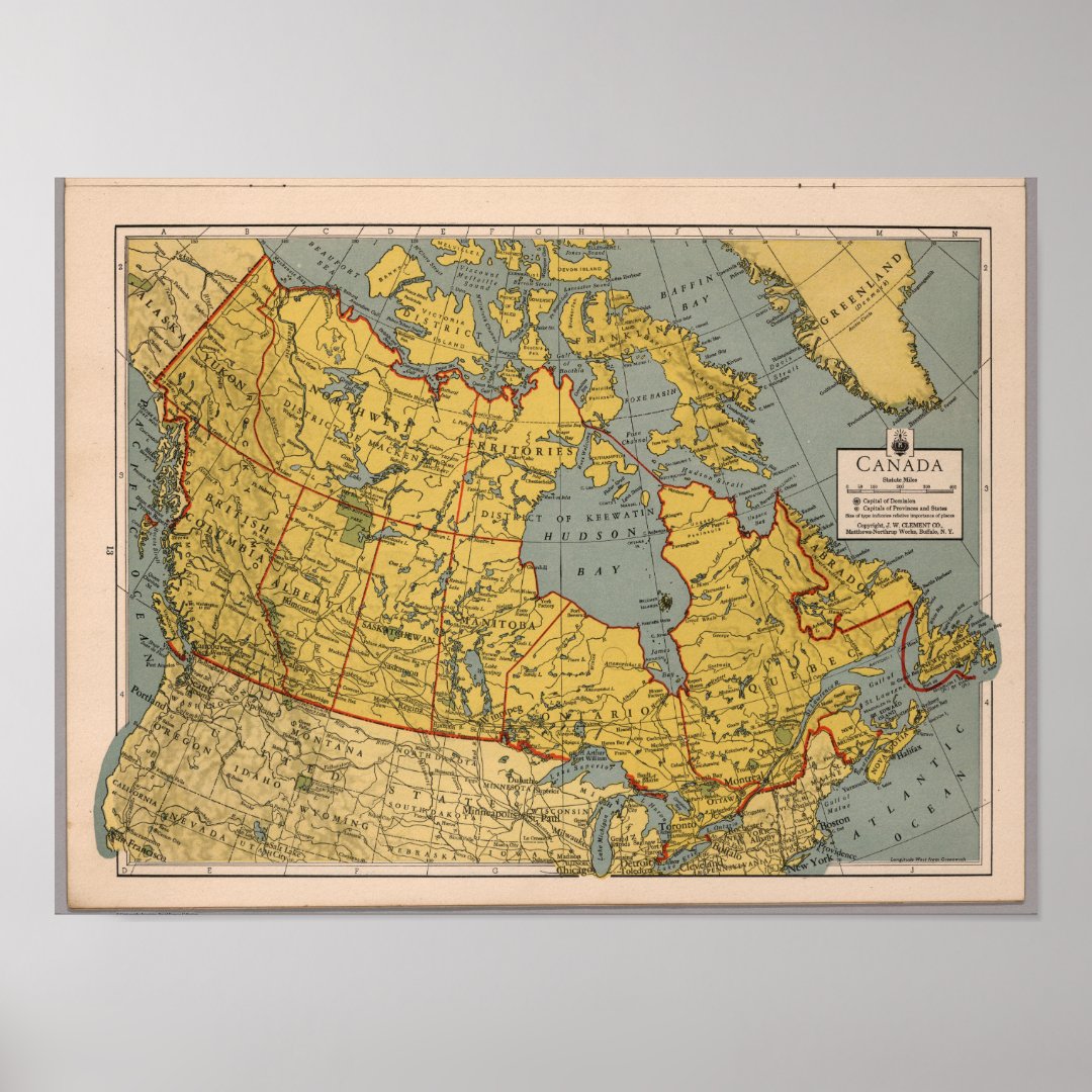 Antique Map Of Canada Poster | Zazzle