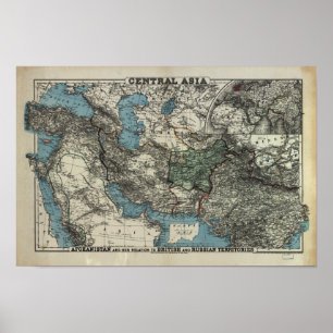 Antique Map of Central Asia 1885 Poster