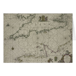 Antique Map of Channel, 1666 (colour engraving)