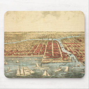 Antique Map of Chicago, LaSalle Street and River Mouse Mat