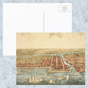 Antique Map of Chicago, LaSalle Street and River Postcard