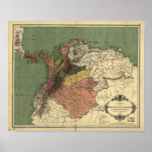 Antique Map of Colombia - Panama 1886 Poster