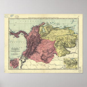 Antique Map of Colombia & Venezuela 1898 Poster