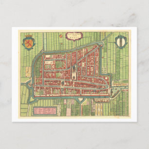 Antique Map of Delft, Netherlands, Postcard