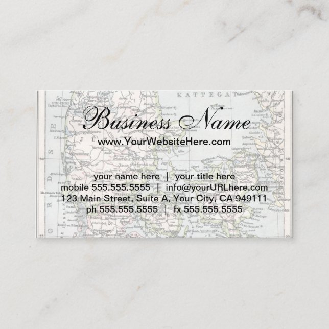 Antique Map of Denmark, Danmark in Danish, 1905 Business Card (Front)