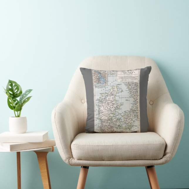 Antique Map of Denmark, Danmark in Danish, 1905 Cushion (Chair)
