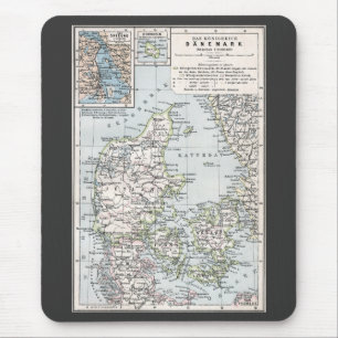 Antique Map of Denmark, Danmark in Danish, 1905 Mouse Mat
